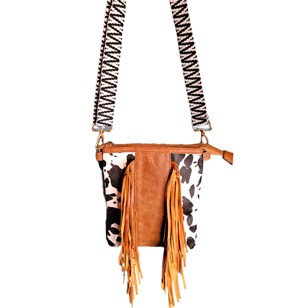 COWPRINT FRINGE CROSSBODY BAG